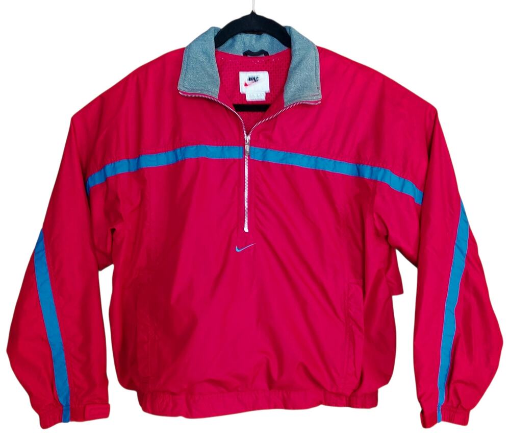 VTG Nike 1/2 Zip Nylon Windbreaker Pullover Track Jacket Red Women's Sz M